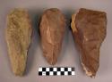 3 large thick elongated stone hand axes