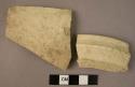 Ceramic rim and body sherds, undecorated white ware, band at rim