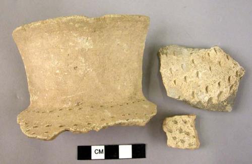 3 jabbed decorated potsherds