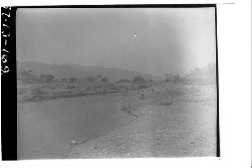 General View: River with Dam Building, Seen from Above