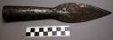 Spear point, ovate blade with hollow cylindrical shaft, corroded, chipped