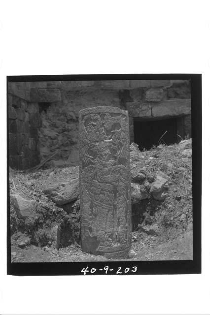 Glyphic Band bldg., front, W. sculp. col. in SE. room.