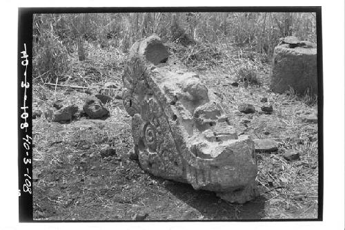 Three-quarter view of stone serpent mouth