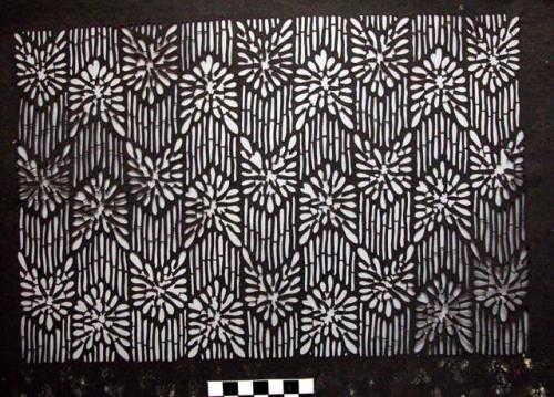 Stencil, Katagami, treated paper, hand cut bamboo and floral motif, zigzag bands