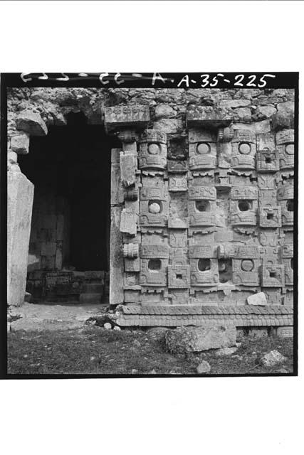 Masks and doorway. Structure 2C6, (Casa 1); West facade; Room 7