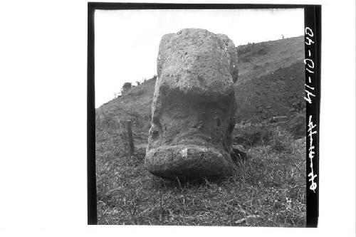 Front view of stone head with face in mouth