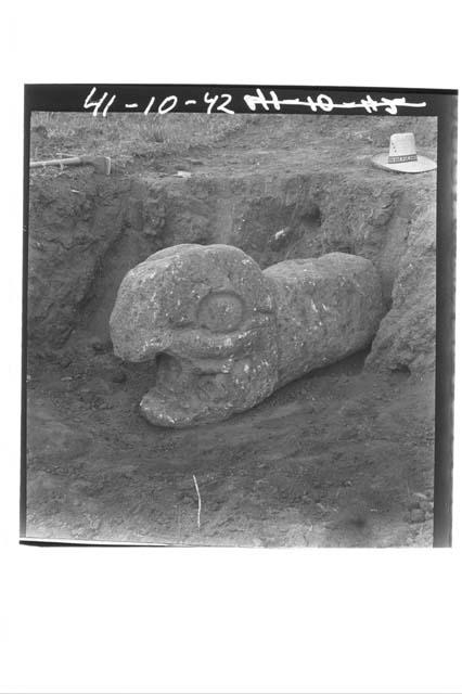 Stone head in trench