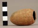 Small egg-shaped pottery container with two perforations near rim - Red ware