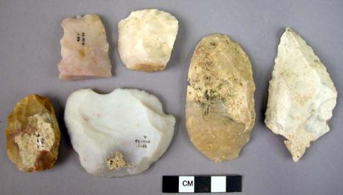 Flint pieces; flakes, scrapers.