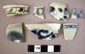 7 painted porcelain sherds ( blue and white)