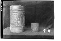 Pottery; contents of Ostuman tomb; two black ware vases, two jade ear drops