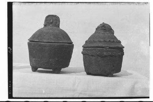 Vessels with human-head cover. Nebaj, Quiche, Mound 3, under East side of