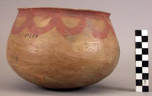 Ceramic, earthenware complete vessel, bowl, red slipped rim design