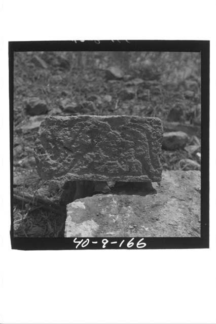 Glyphic Lintel Bldg. , 2nd Story, Sculp. col. doorway, sculptured stone.