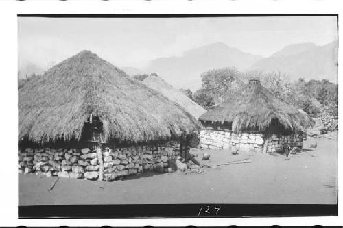 Native Maya Houses; Note Pots Inverted on Peaks of Roof