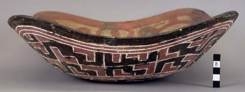 Earthenware bowl with cord-impressed and polychrome designs on exterior and polychrome designs on interior