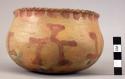 Ceramic, earthenware complete vessel, bowl, polychrome slipped, scalloped rim