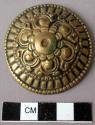 Brass belt buckle - for ornament; solid, boss representing a six- +