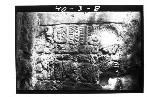 Glyphic lintel, NE. room (IS. bldg.) Str. 3C6.