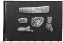 Jades. Nebaj, Quiche, Md. 3: Long plain bead, Tomb VIII #2; Human face, Cache