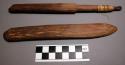 Chisel with metal blade, fiber bands, wood shaft, pointed spatulate tool