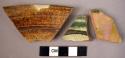 3 rim potsherds - brown and yellow paint (Cf. Dak)