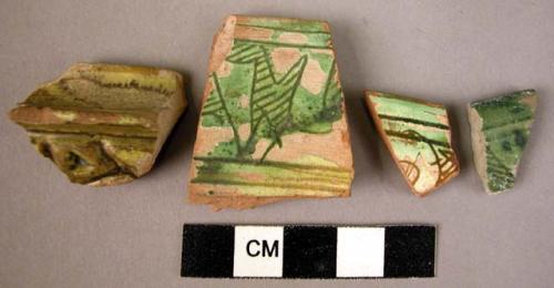 4 rim potsherds - green glaze