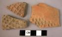 3 potsherds - red, stamped