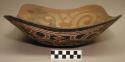 Earthenware bowl with cord-impressed and polychrome designs on exterior and polychrome designs on interior
