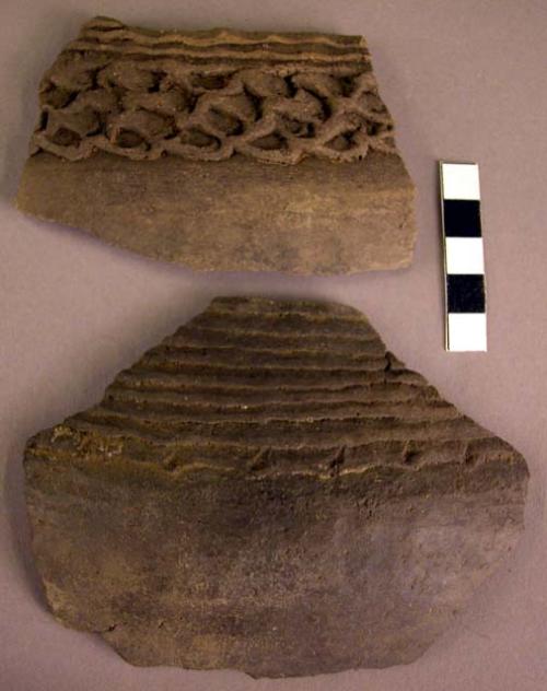 Sherds showing decoration between corrugated neck