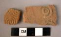 2 potsherds - red, stamped