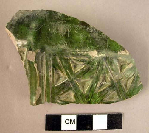 Potsherd- green glazed and incised