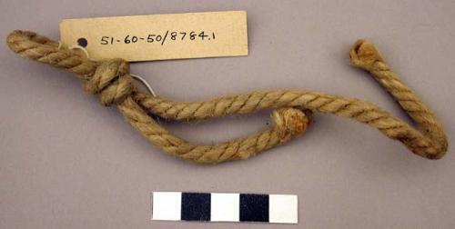 Ropes, knotted and looped section of twined rope