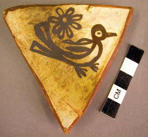 Tile, polacca polychrome style d. animal design. 9.2 x 8.4 cm.; "Bird and flower"