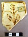 Tile, polacca polychrome style d. plant design. 7.0 x 6.5 cm.