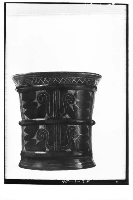 Black-brown finely incised cylinder (Tejeda painting).