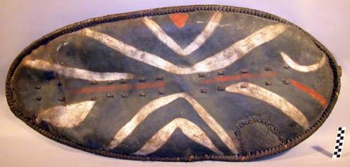 One oval shield of thick leather with wooden handle