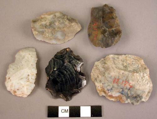Stone flakes, uniface, biface, and points