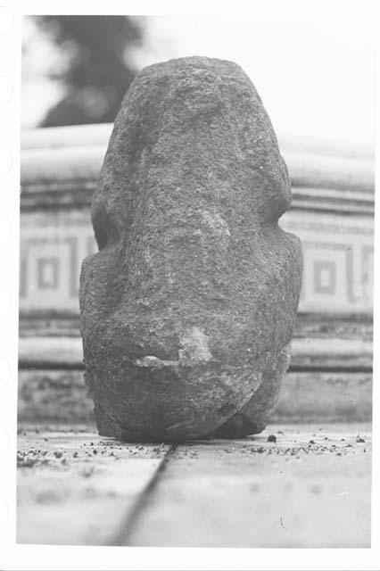 Stone Sculpture; Squatting Human Figure with Small Human Figure on Back