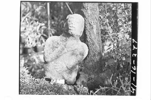 Carved Stone Human Figure; Hard Grey Volcanic Stone