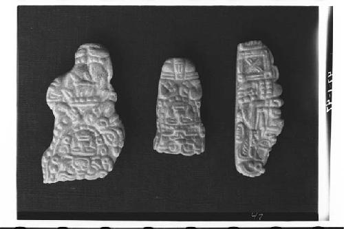 Carved jades (3) Nebaj, Quiche, Mound 3, Tomb III, pasageway. Nos 18, 17, 12