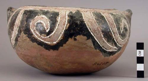 Earthenware bowl with cord-impressed and polychrome designs on exterior