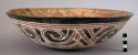 Earthenware bowl with cord-impressed and polychrome designs on exterior and polychrome designs on interior