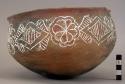 Ceramic, earthenware complete vessel, bowl, rounded base, polychrome slipped, incised design