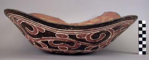 Earthenware bowl with cord-impressed and polychrome designs on exterior and polychrome designs on interior