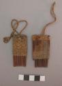 Wooden combs with weaving on upper part and string attached