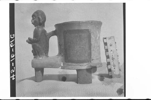 Tripodal Polychrome Vase with Whistling Monkey Effigy Attached