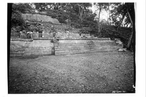 Reviewing stand and south terrace during restoration, Temple 11