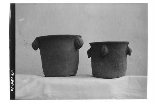 Lugged jars, coarse brown ware. From sub-stela caches. L-to-R, nos. 35-114 and 3