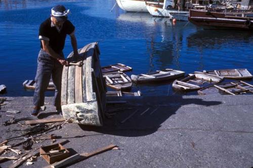 Miura Peninsula, fisherman repairing boat